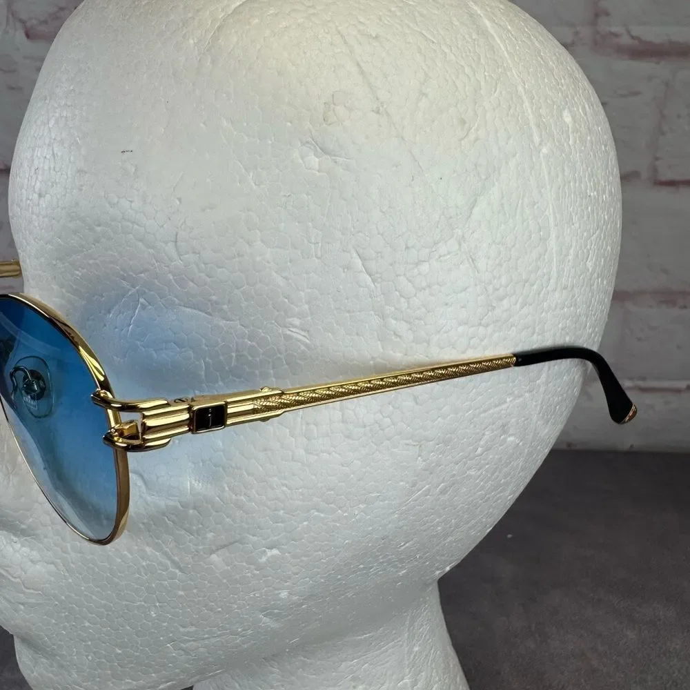 James Oro 808 Collection Gold Frame Blue Lens Sunglasses New
